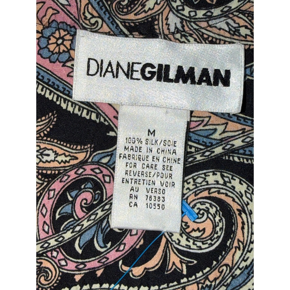 Diane Gilman Vintage Silk Tank Blouse Sleeveless Top Women Medium Black Paisley - Picture 3 of 8